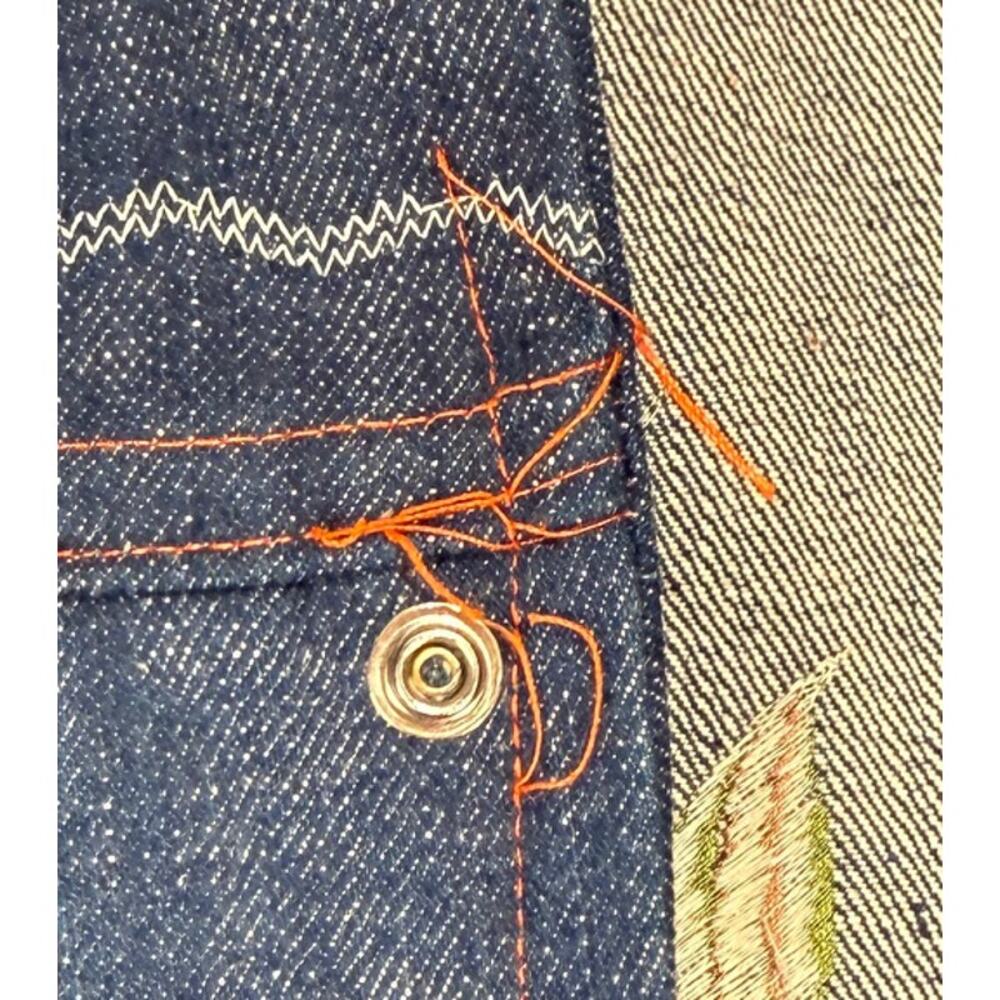 NOS 70s Embroidered Denim Jacket Mushrooms & Flowers Sz 40 Hippie Boho - Picture 5 of 9